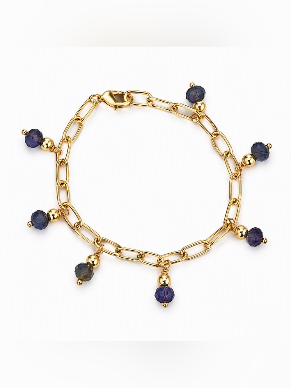 Gold Chain Bracelet with iolite gemstones and gold Beads